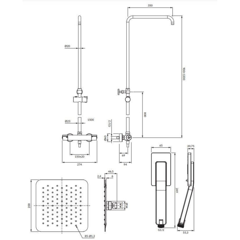 Termostatyczny System Prysznicowy Natynkowy Y Chrom Y1244XMCR Omnires