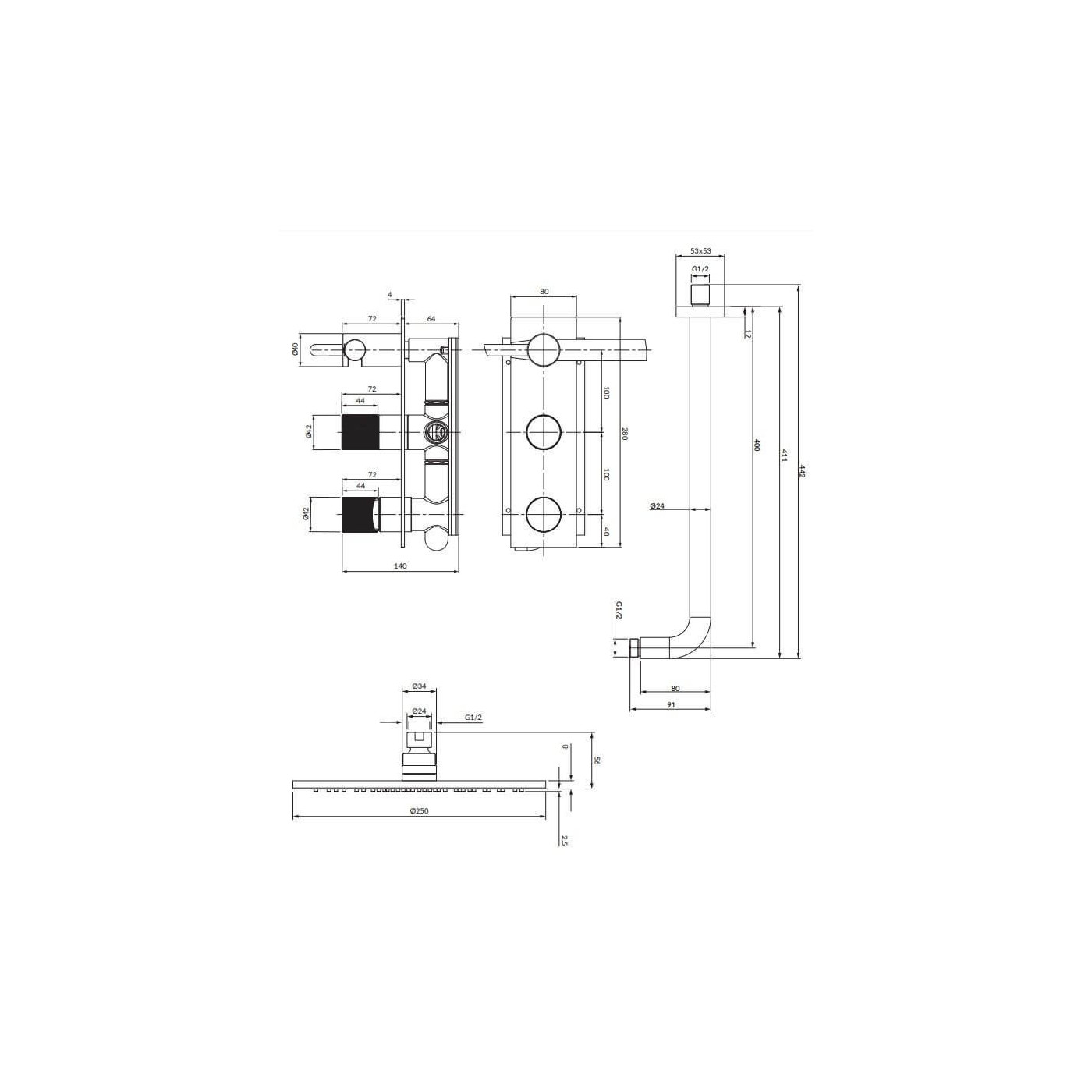 System Prysznicowy Podtynkowy Contour Antracyt SYSCT10AT Omnires
