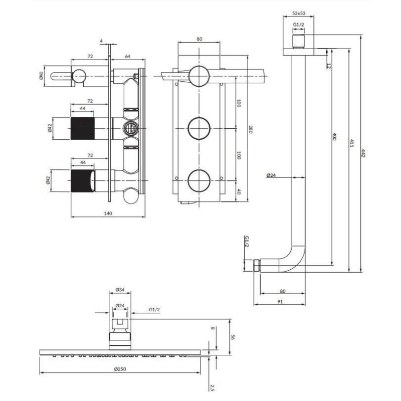 System Prysznicowy Podtynkowy Contour Chrom SYSCT10CR Omnires