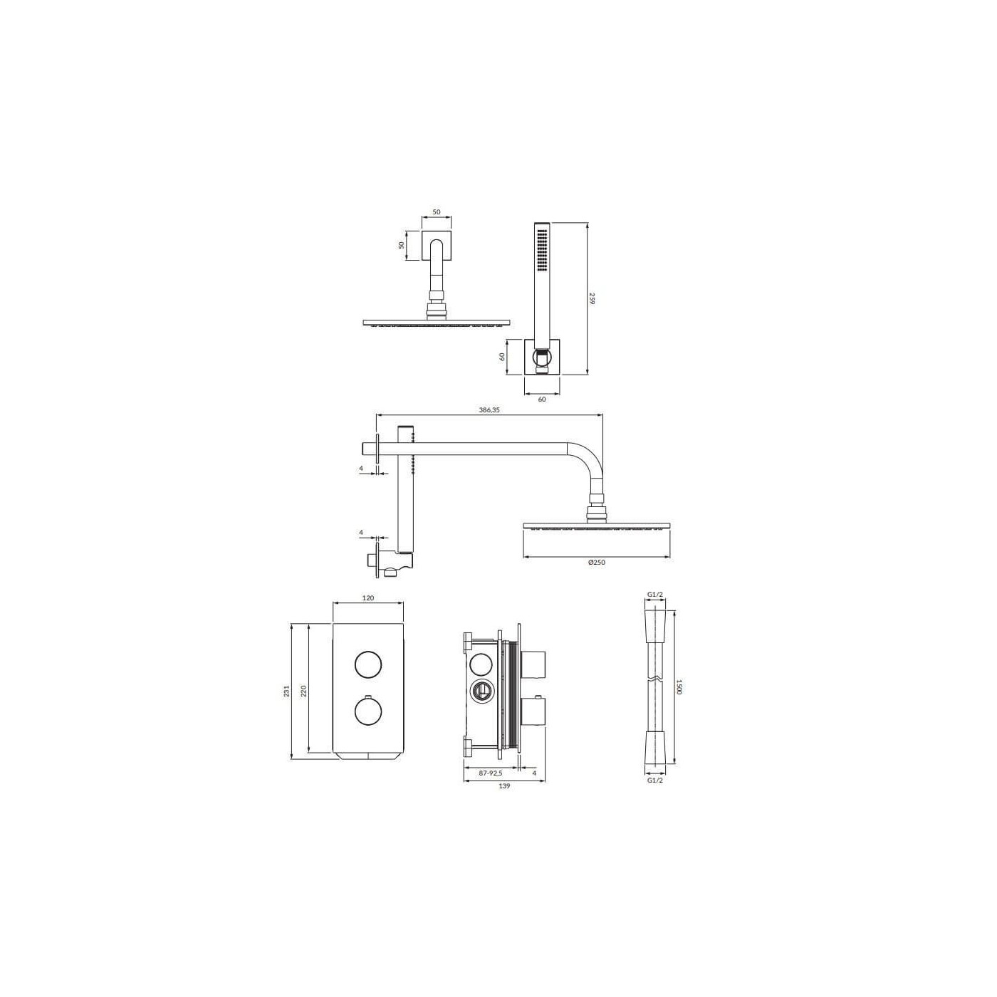 Termostatyczny System Prysznicowy Podtynkowy Contour Złoty Szczotkowany SYSCT11GLB Omnires