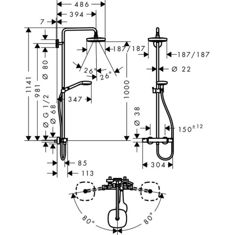 Zestaw Prysznicowy Croma E180 27256400 Hansgrohe