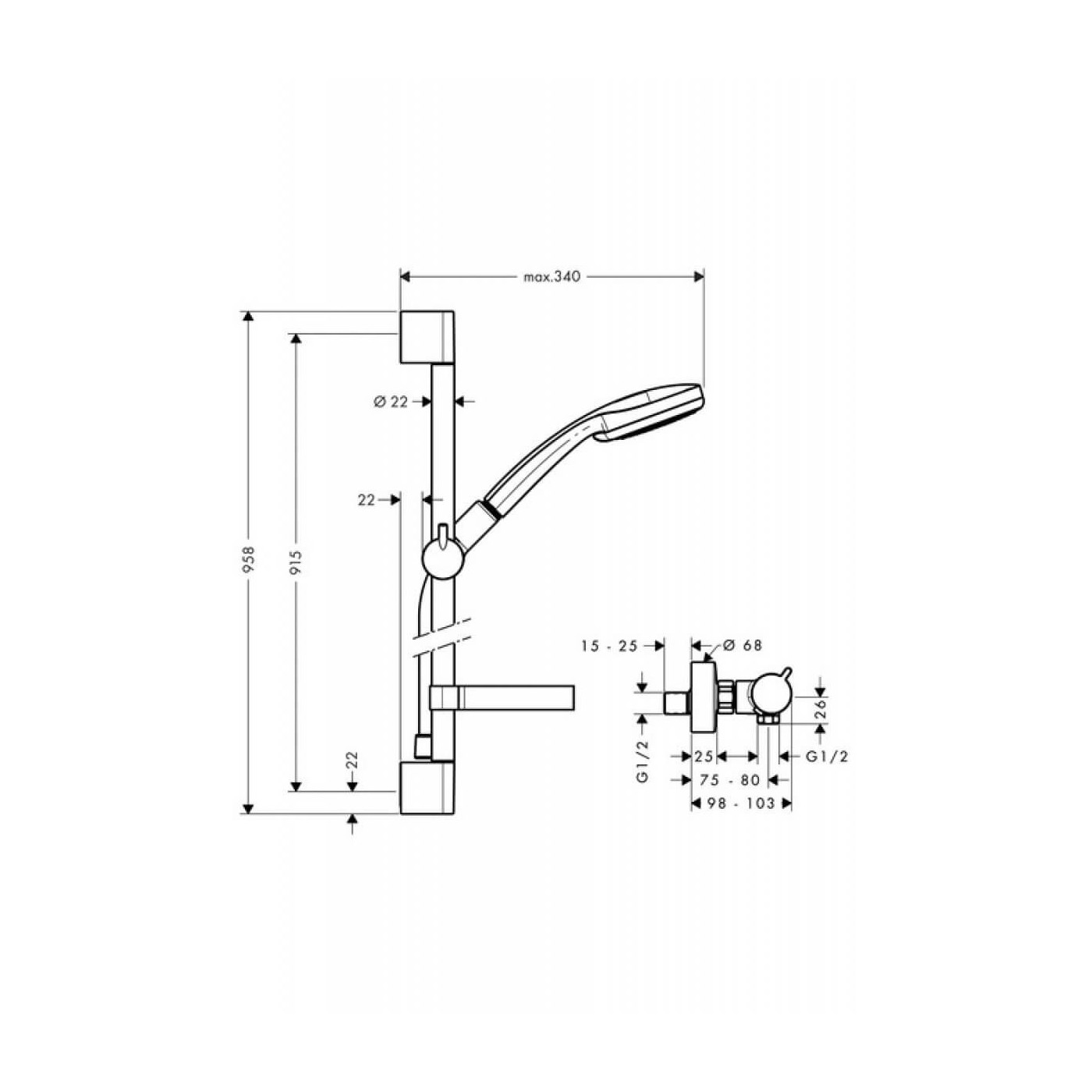 Zestaw Prysznicowy Croma Vario/Ecostat Comfort Combi 27035000 Hansgrohe