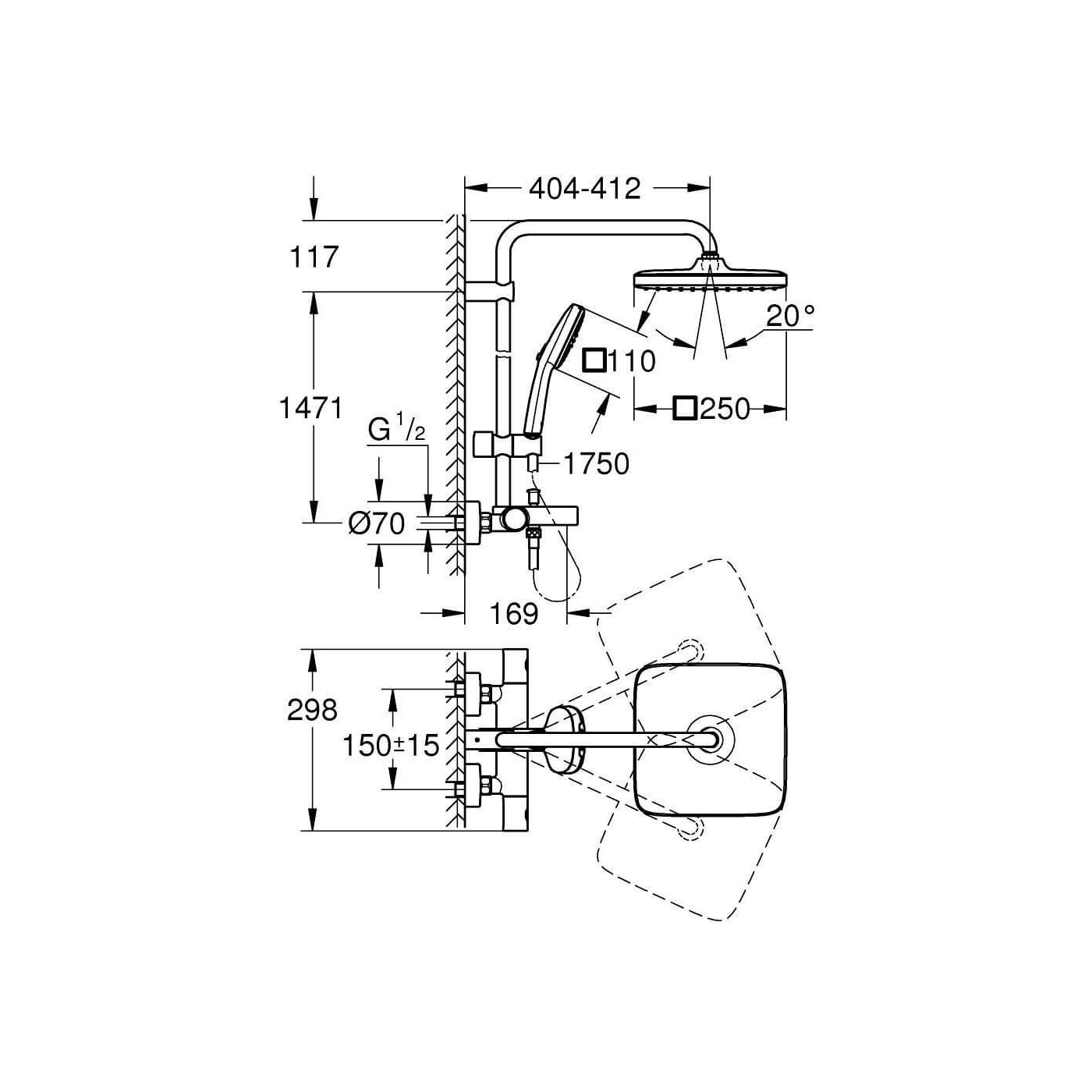 Zestaw Prysznicowy Tempesta Cube System 250 Chrom 26691001 Grohe