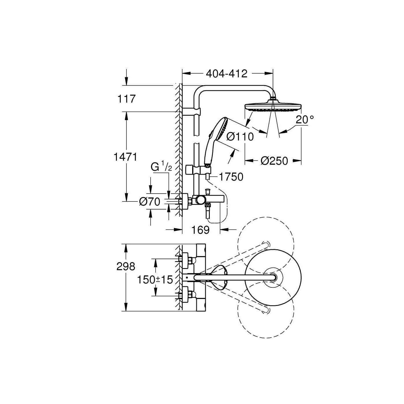 System Wannowo-Prysznicowy Tempesta System 250 Chrom 26672001 Grohe