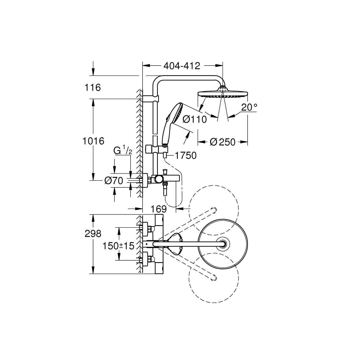 System Wannowo-Prysznicowy Tempesta System 250 Chrom 26978001 Grohe