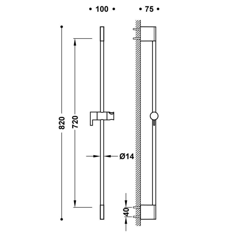 Drążek Prysznicowy Przesuwny 800mm Czarny Mat 03463701NM Tres