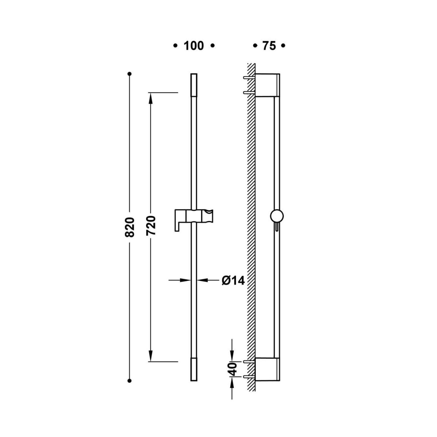 Drążek Prysznicowy Przesuwny 800mm Biały Mat 03463701BM Tres