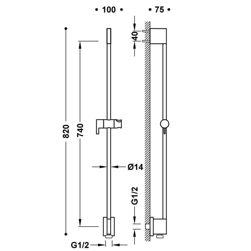 Drążek Prysznicowy Przesuwny 740mm Czarny Mat 03493199NM Tres