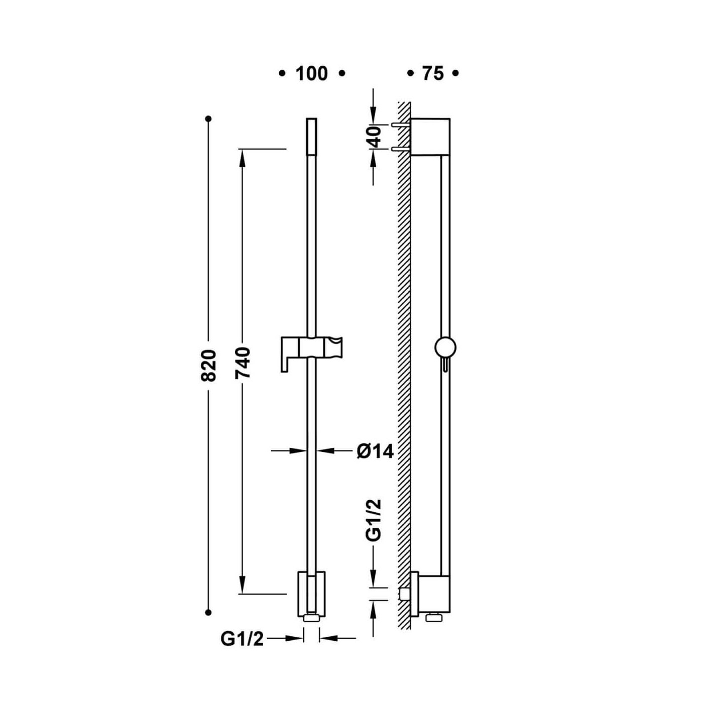 Drążek Prysznicowy Przesuwny 740mm Biały Mat 03493199BM Tres