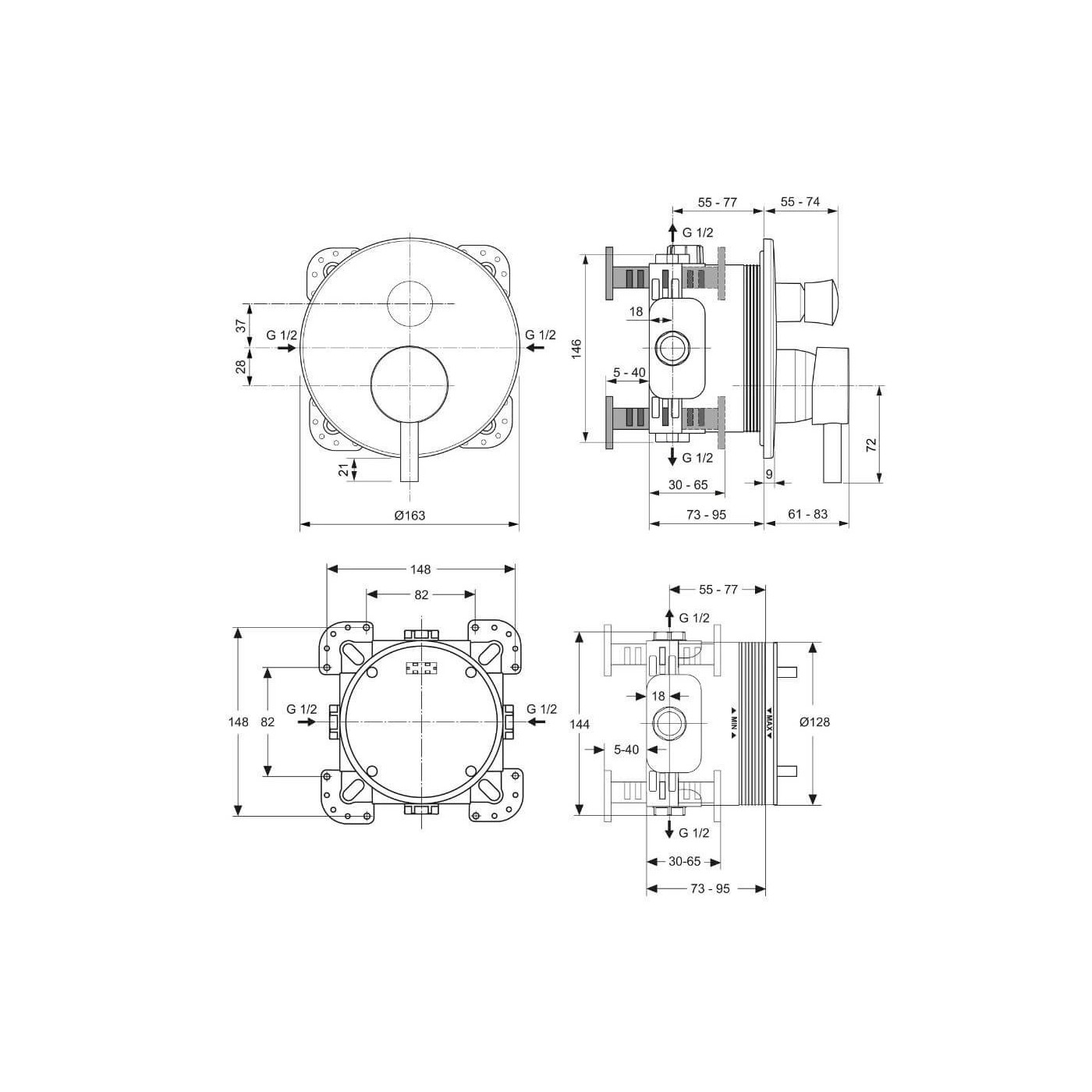 Zestaw Natryskowy Podtynkowy Czarny Mat BD193XG Ideal Standard