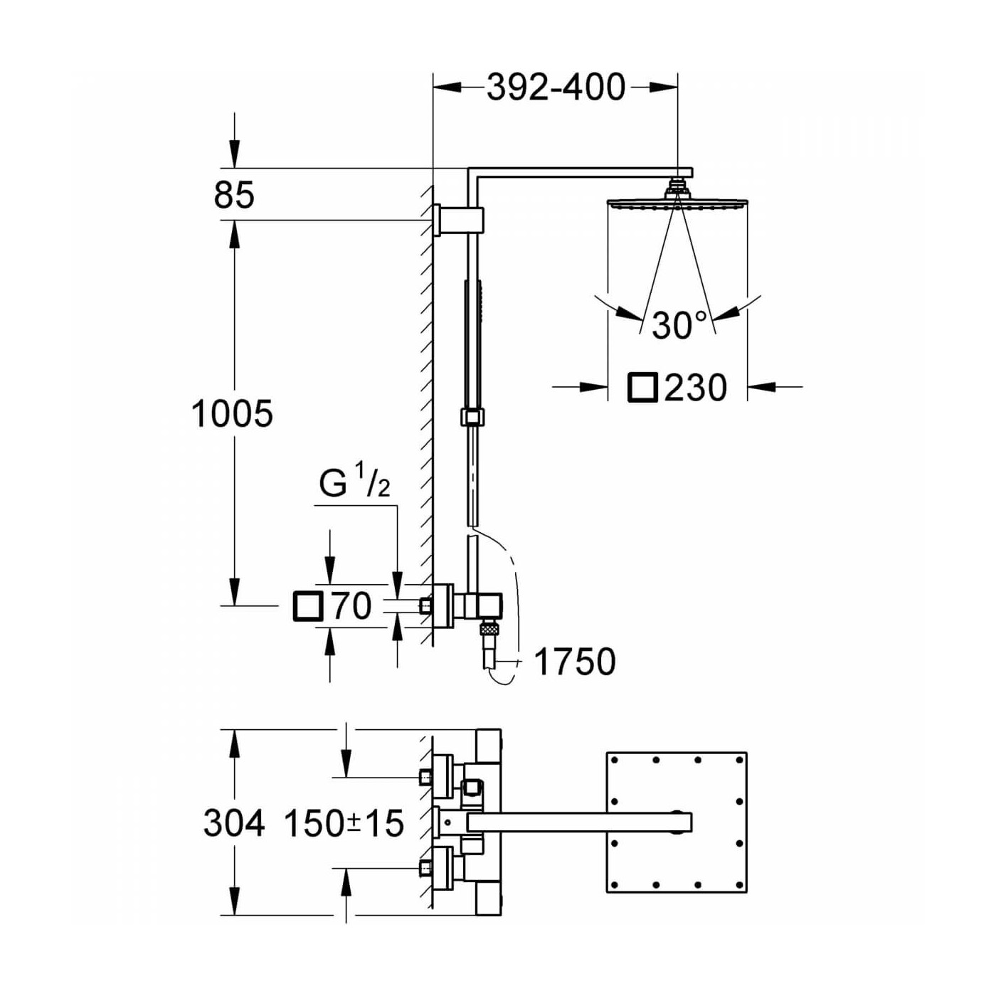 System Prysznicowy Z Termostatem Do Montażu Ściennego Euphoria Cube System 230 26087000 Grohe