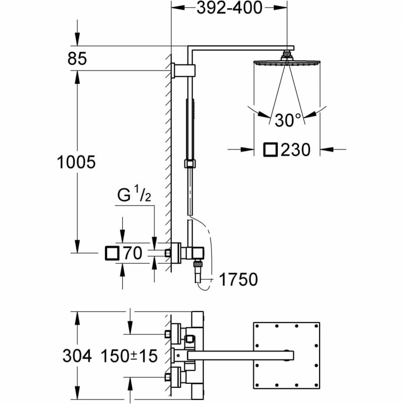 System Prysznicowy Z Termostatem Do Montażu Ściennego Euphoria Cube System 230 26087000 Grohe