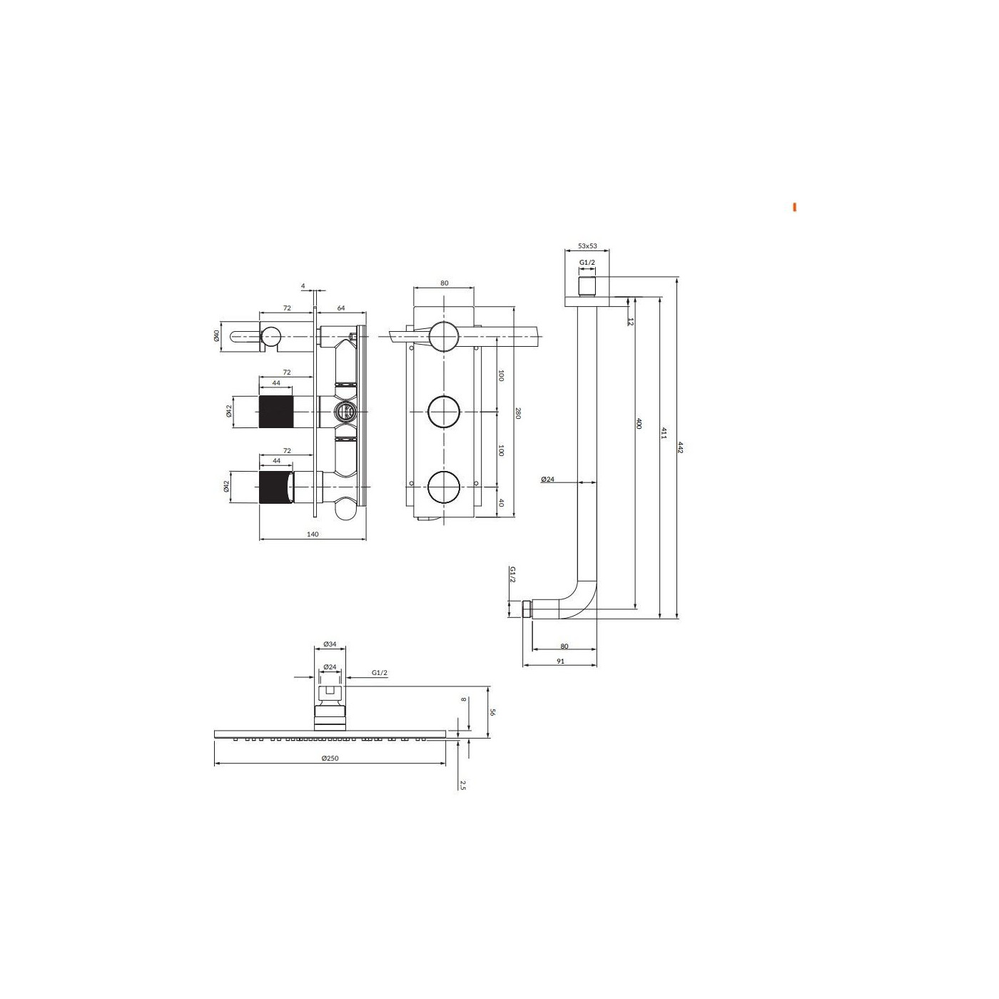 Zestaw Prysznicowy Contour Miedz Szczotkowana SYSCT10CPB Omnires