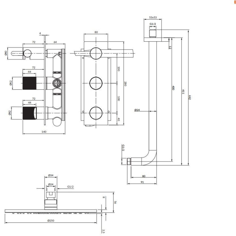 Zestaw Prysznicowy Contour Miedz Szczotkowana SYSCT10CPB Omnires