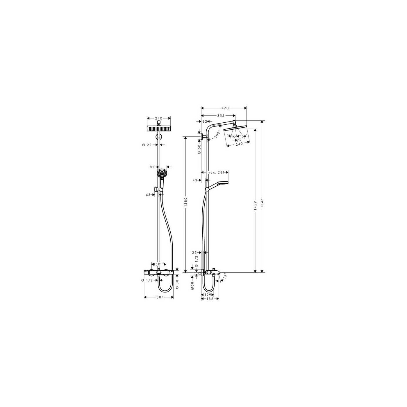 Komplet Prysznicowy Crometta E 240 Wannowa 27298000 Hansgrohe