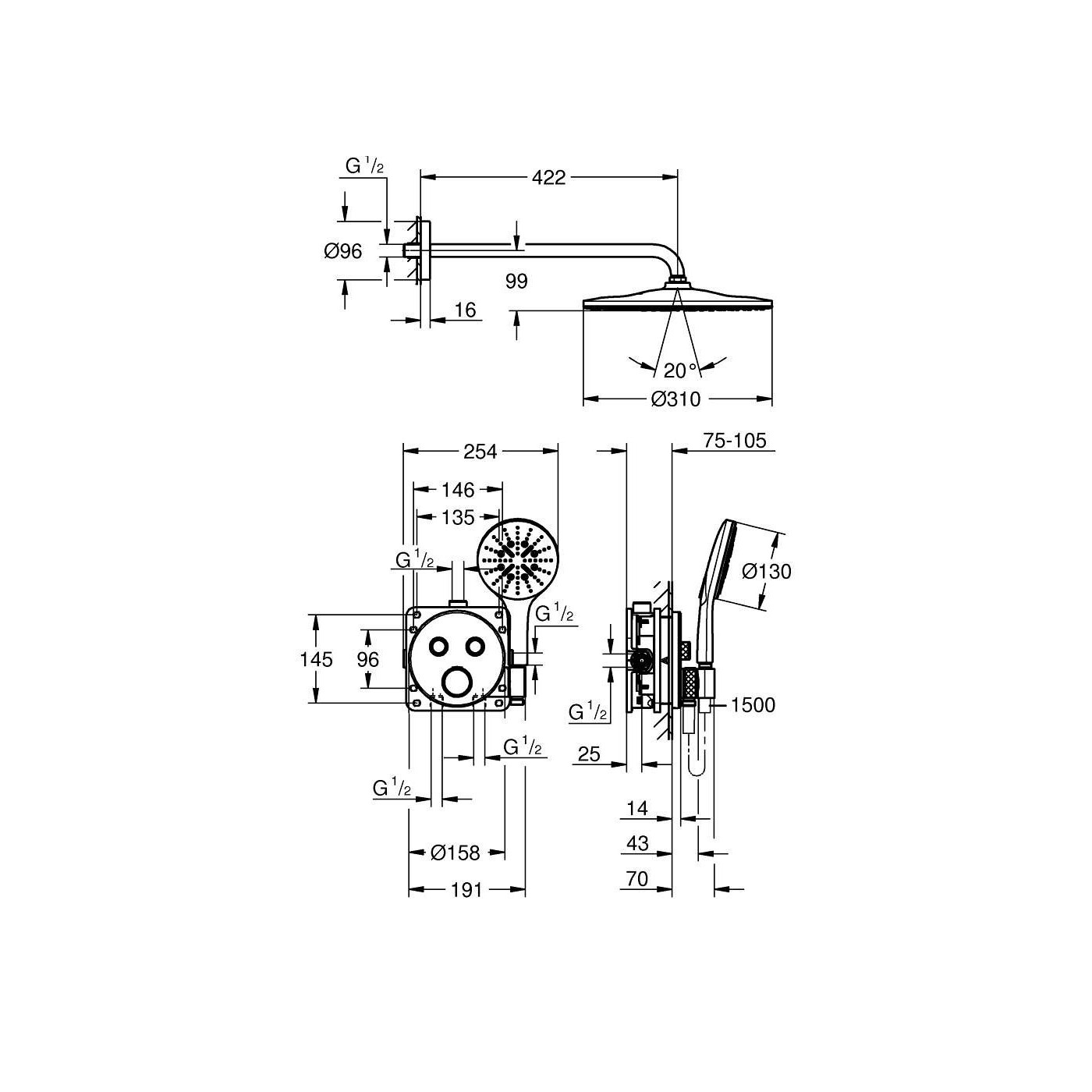 Zestaw Prysznicowy Grohtherm SmartControl Podtynkowy Z Deszczownicą Rainshower Mono 310 34866000 Grohe