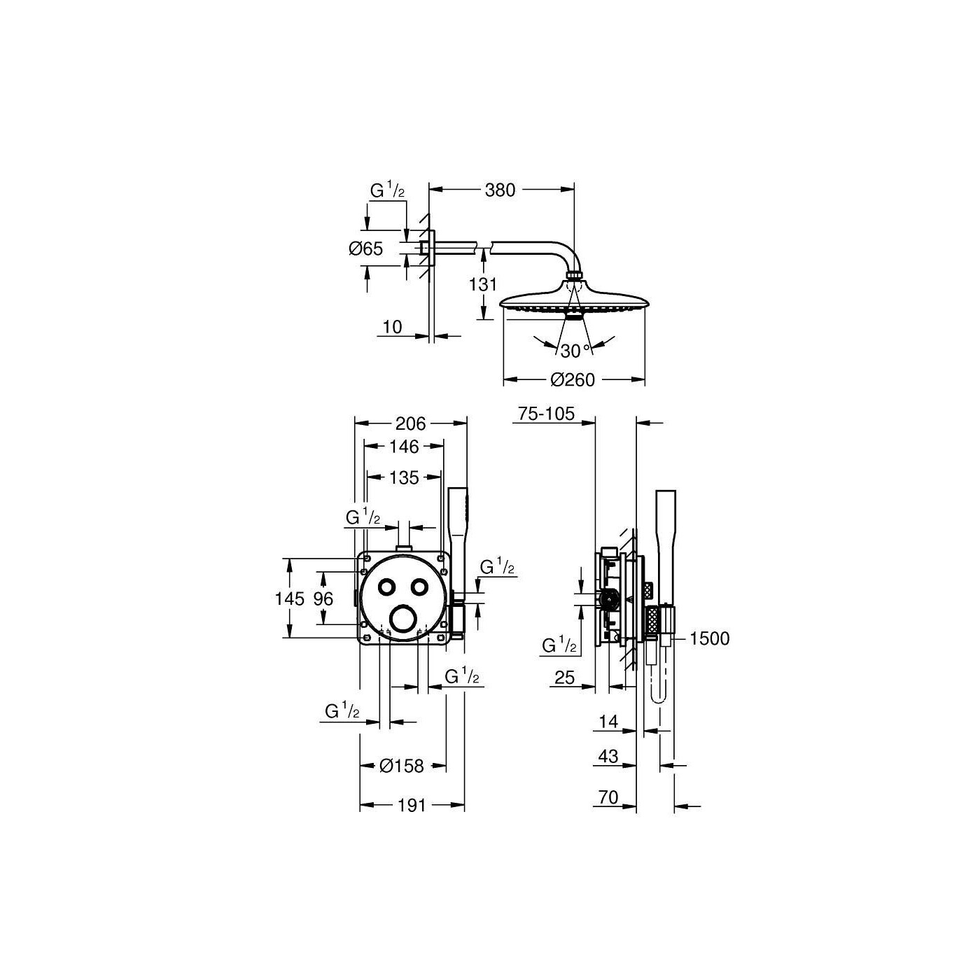 Zestaw Prysznicowy Grohtherm SmartControl Podtynkowy Z Deszczownicą Euphoria 260 34867000 Grohe