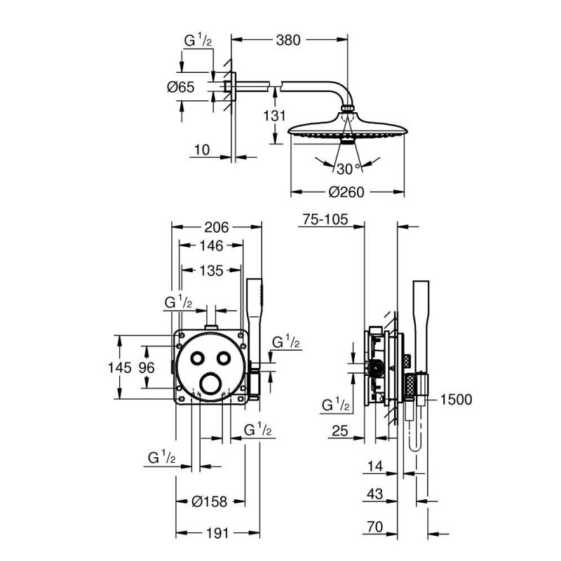 Zestaw Prysznicowy Grohtherm SmartControl Podtynkowy Z Deszczownicą Euphoria 260 34867000 Grohe